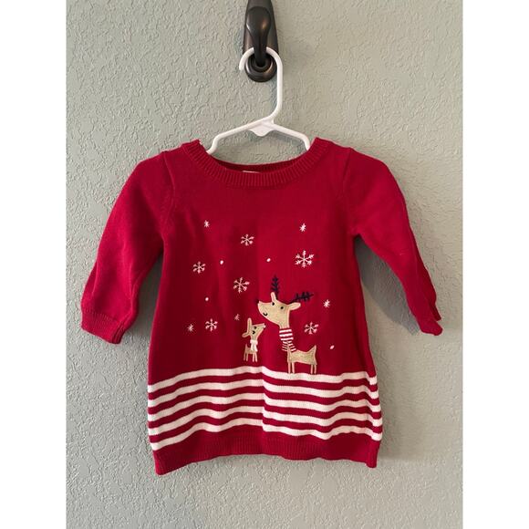 Gymboree Girls 6-12 Months Sweater Dress Christmas Reindeer Red White Winter - Picture 1 of 4
